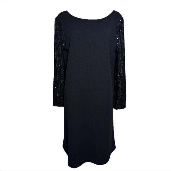Marina Women’s Black V-Back Pullover Dress Size 12 Sheath Formal Sequins Sleeves - Picture 2 of 10